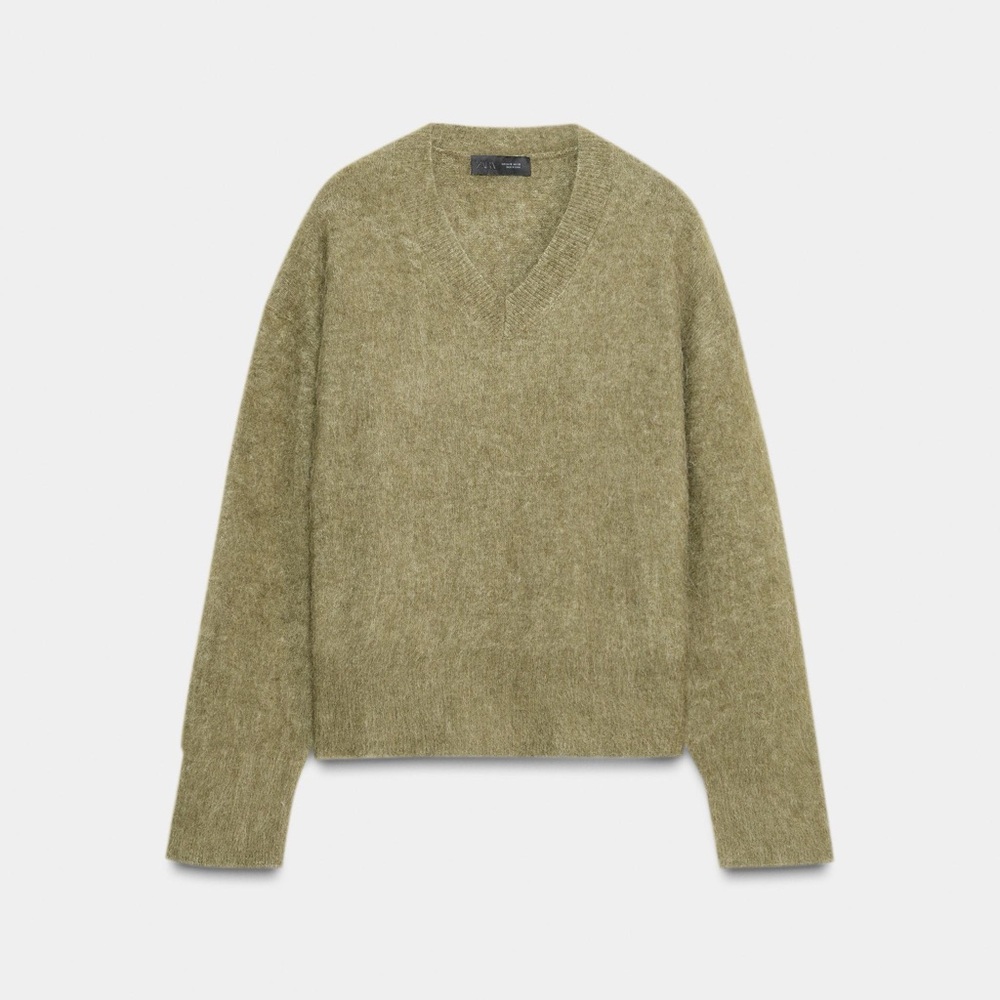 Zara brushed effect knit sweater in khaki small